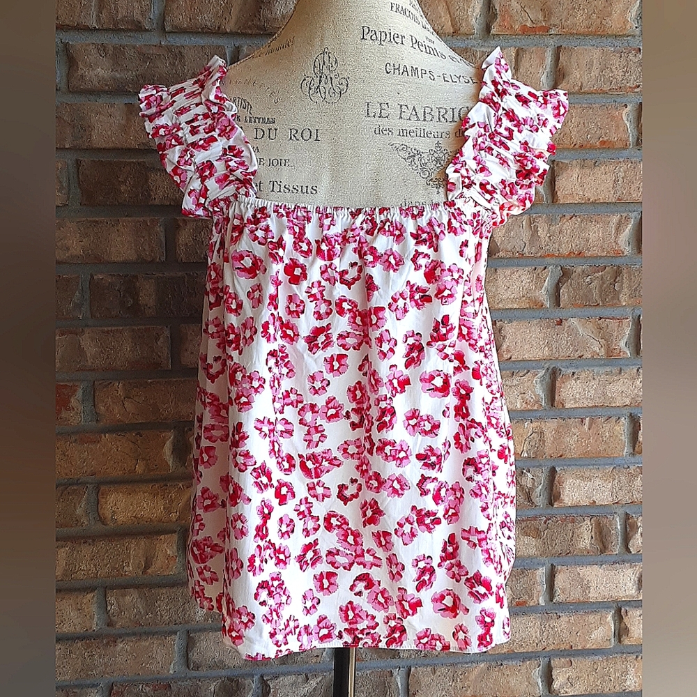 English Factory Floral Print Ruffled Sleeveless Top.